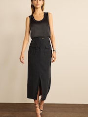 Schwarz - Tailored-Midirock mit Utility-Detail - Bild 1 von 5