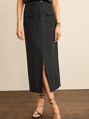 Schwarz - Tailored-Midirock mit Utility-Detail - Bild 2 von 5
