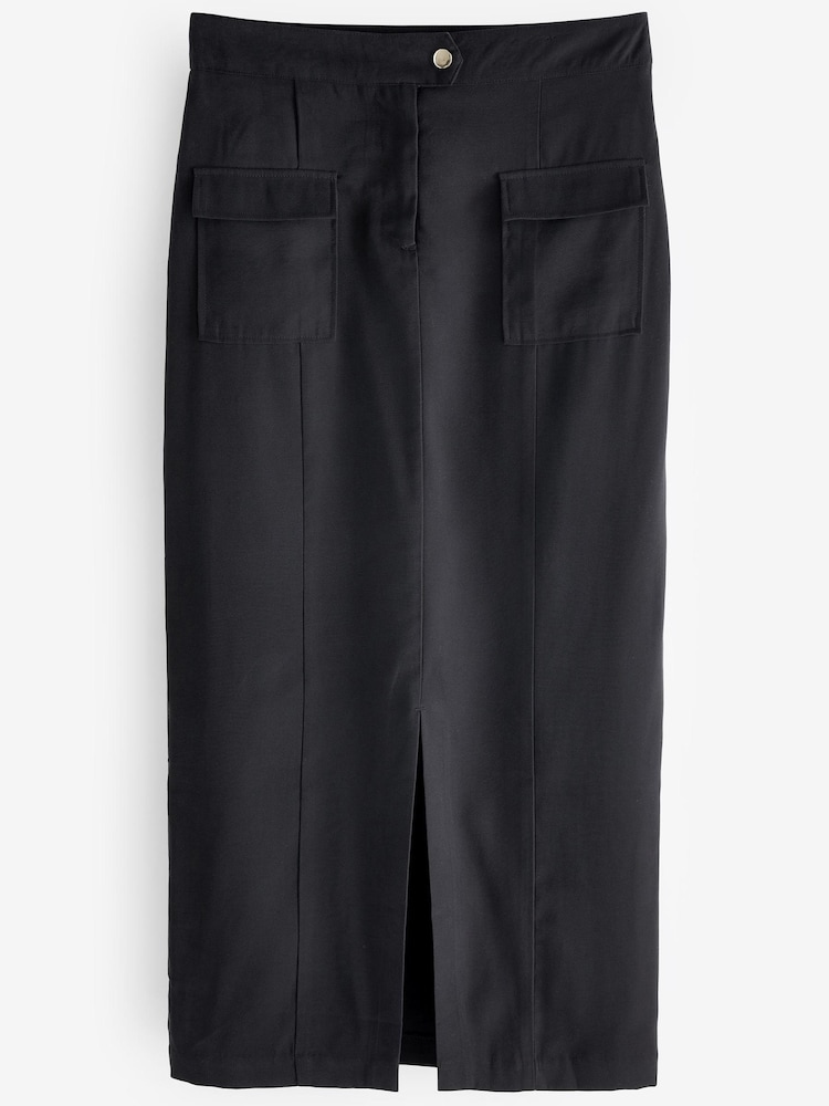 Schwarz - Tailored-Midirock mit Utility-Detail - Bild 5 von 5