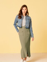 Green Tailored Utility Detail Midi Skirt - Image 1 of 5