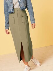 Green Tailored Utility Detail Midi Skirt - Image 2 of 5
