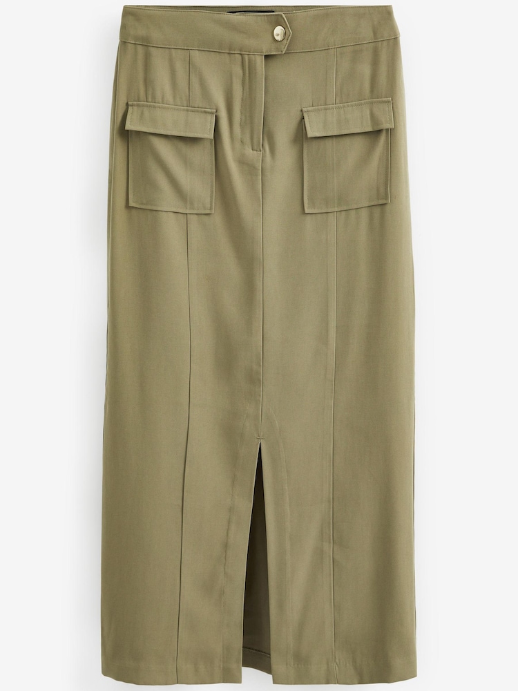 Green Tailored Utility Detail Midi Skirt - Image 5 of 5