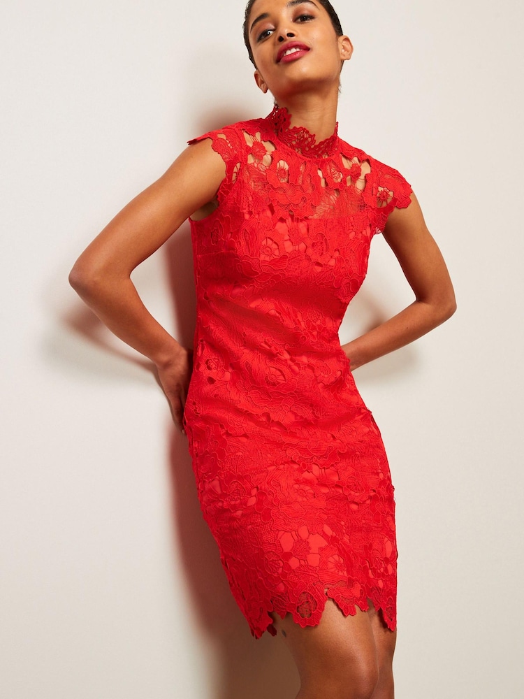 Red Lace Mini Shift Dress - Image 1 of 6