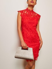 Red Lace Mini Shift Dress - Image 3 of 6