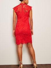 Red Lace Mini Shift Dress - Image 4 of 6