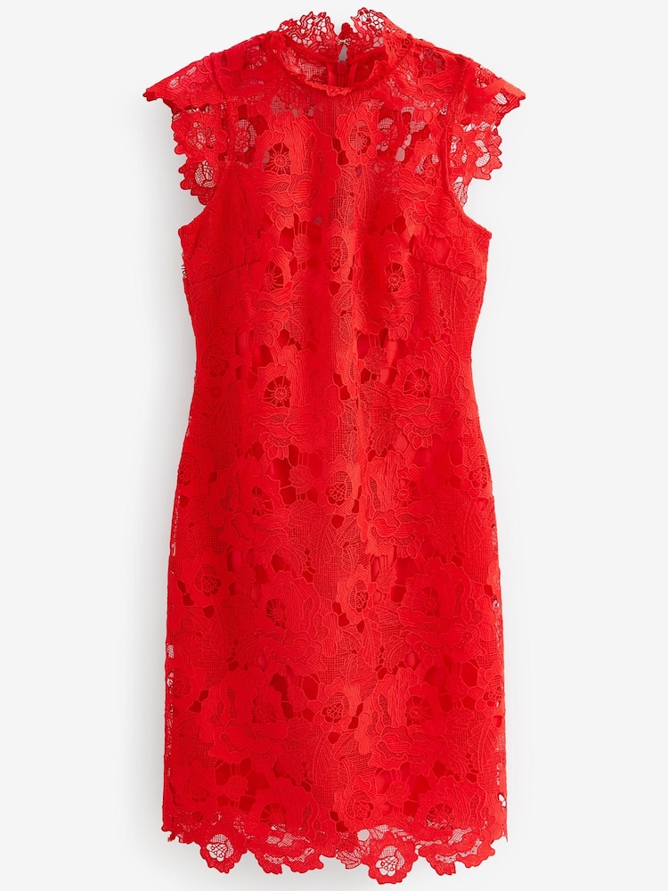 Red Lace Mini Shift Dress - Image 6 of 6