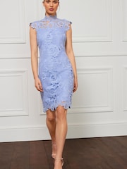 Blue Lace Mini Shift Dress - Image 2 of 5