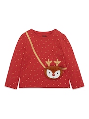 M&Co Weihnachts-T-Shirt mit Rentier und Taschendesign, Rot - Bild 1 von 3