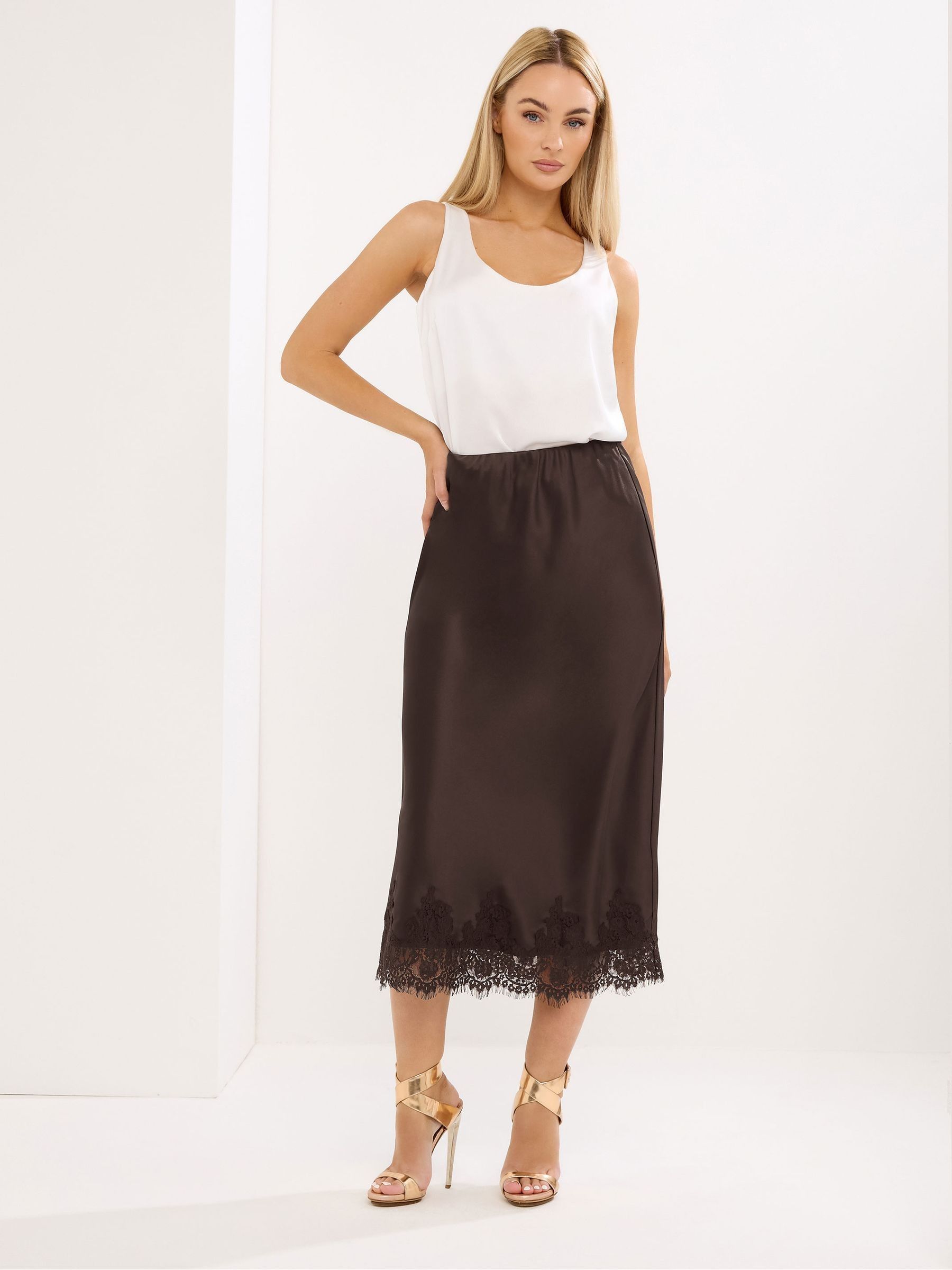 Buy Star by Julien MacDonald Brown Lace Trim Satin Skirt from Next USA