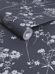 Navy Blue Leaf 10M Wallpaper Wallpaper - Image 4 of 4