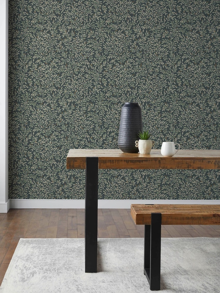 Papel pintado de 10 m con diseño de hojas y florecillas - Imagen 1 de 4