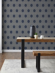 Navy Blue Honeycomb Geo 10M Wallpaper - Image 1 of 4