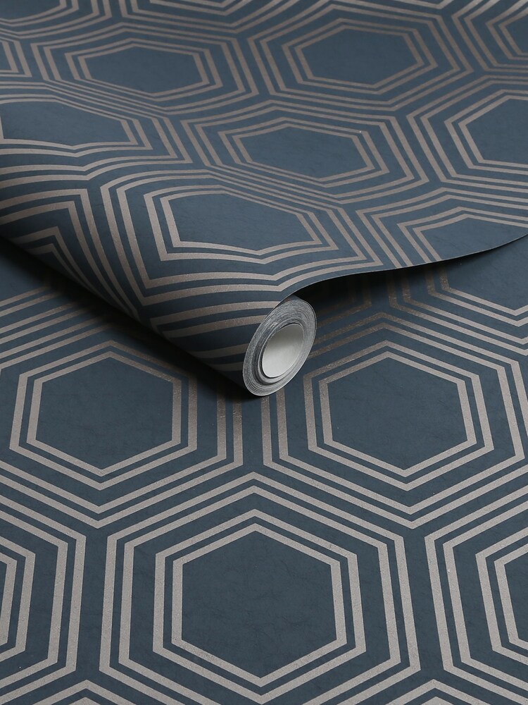 Navy Blue Honeycomb Geo 10M Wallpaper - Image 4 of 4