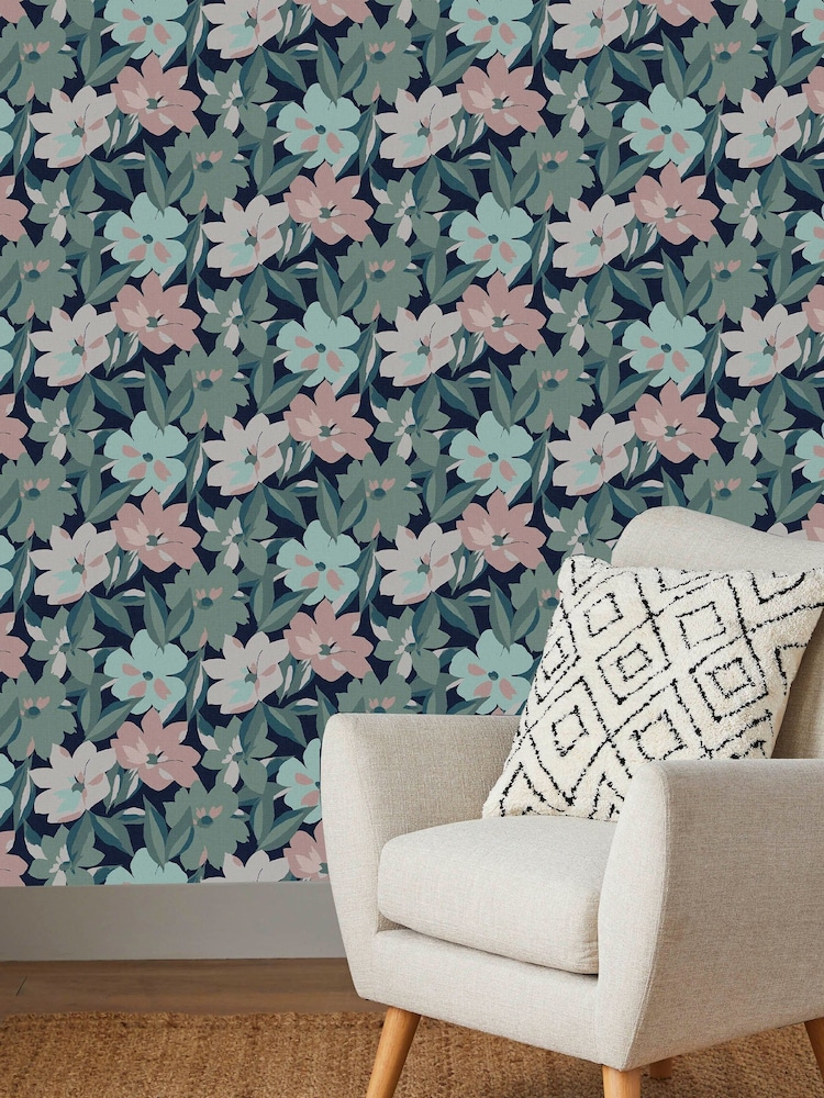 Papel pintado de 10 metros con diseño de flores a medianoche - Imagen 1 de 4