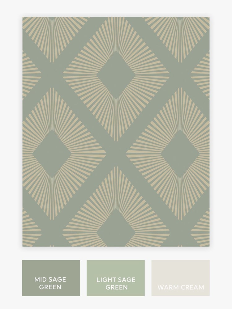 Sage Green Deco Triangle 10M Wallpaper - Image 2 of 4
