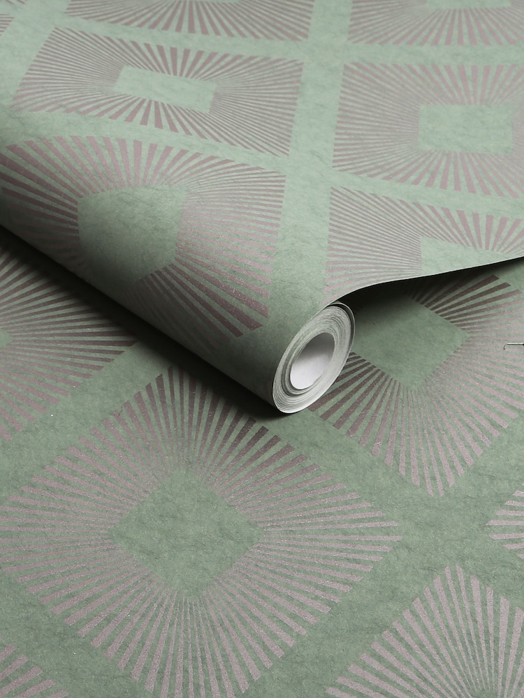 Sage Green Deco Triangle 10M Wallpaper - Image 4 of 4