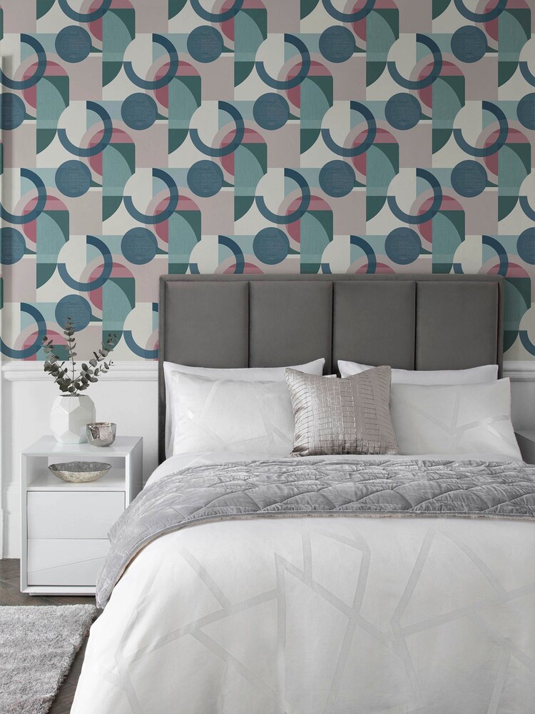 Teal Blue Retro Shapes Geo 10M Wallpaper - Image 1 of 4