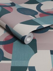 Teal Blue Retro Shapes Geo 10M Wallpaper - Image 4 of 4