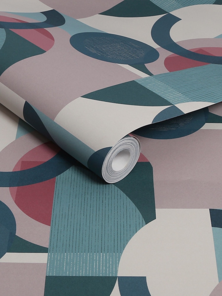 Teal Blue Retro Shapes Geo 10M Wallpaper - Image 4 of 4