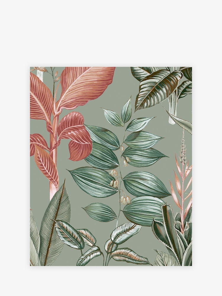 Sage Green Rainforest Leaves 10M Wallpaper - Image 3 of 4