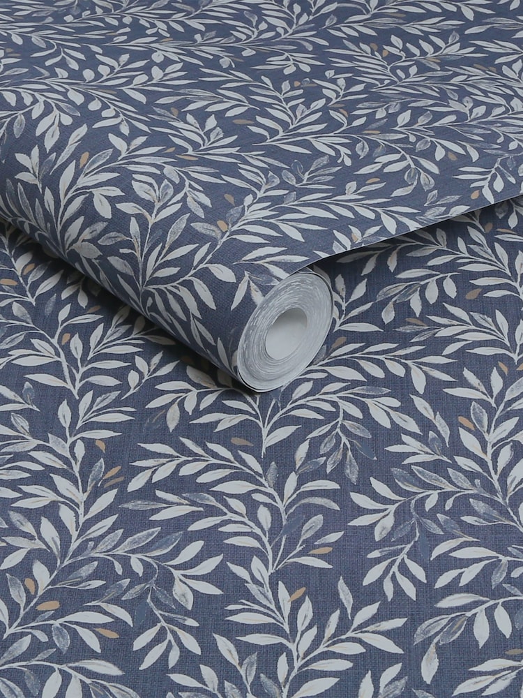 Navy Blue Ditsy Leaf 10M Wallpaper - Image 4 of 4