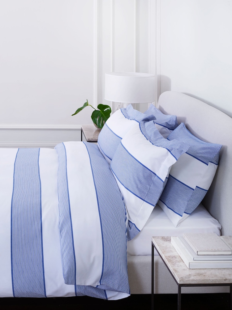 Jasper Conran London Blue Woven Pinstripe Oxford 100% Cotton Pillowcase - Image 1 of 5