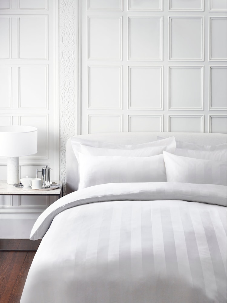 Jasper Conran White 500 Thread Count Satin Stripe 100% Cotton Pillowcase - Image 1 of 4