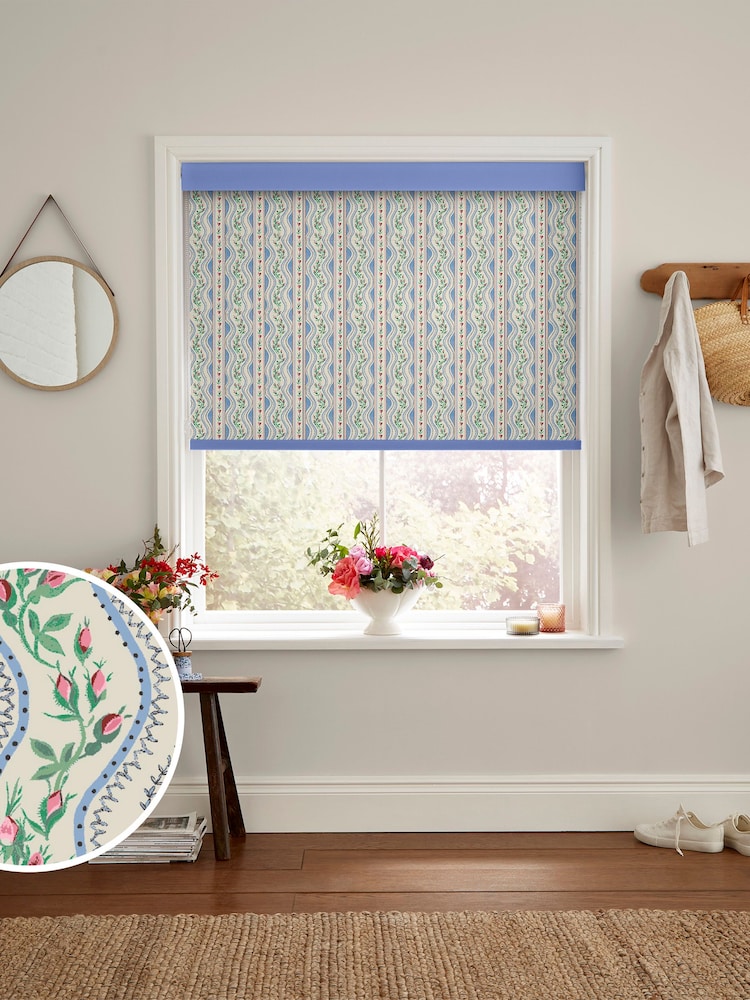 Cath Kidston Blue Wiggle Rose Made To Measure Roller Blinds - Image 1 of 6