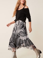 Grey/Black Leaf Print Sheer Midi Skirt - Image 1 of 4