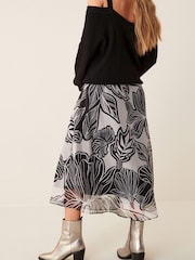 Grey/Black Leaf Print Sheer Midi Skirt - Image 2 of 4