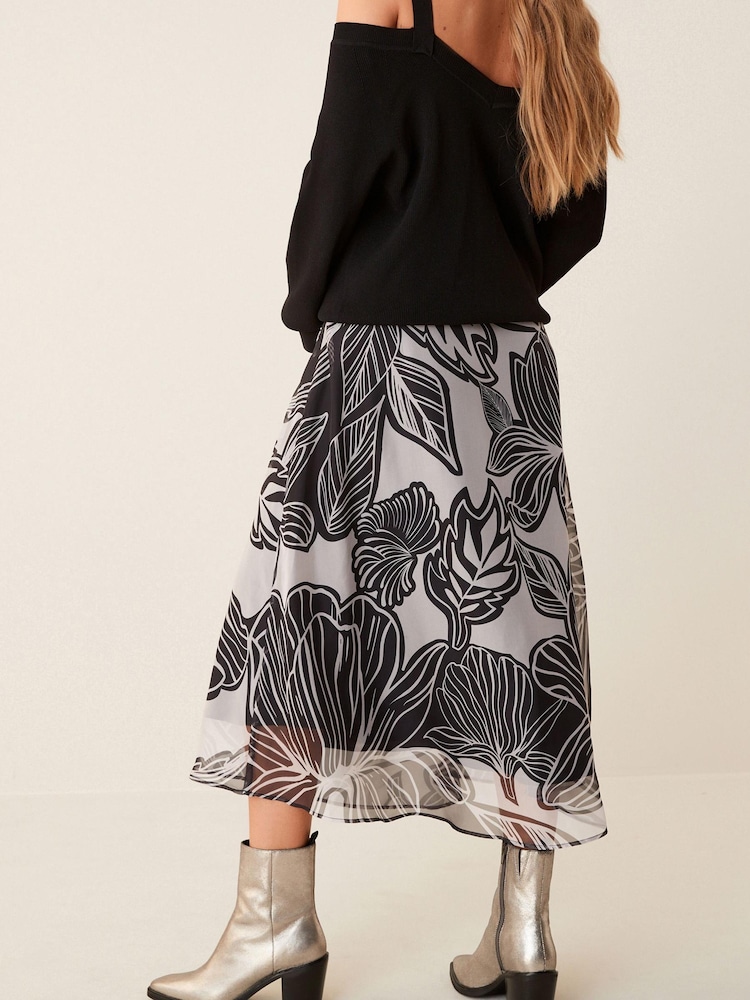 Grey/Black Leaf Print Sheer Midi Skirt - Image 2 of 4