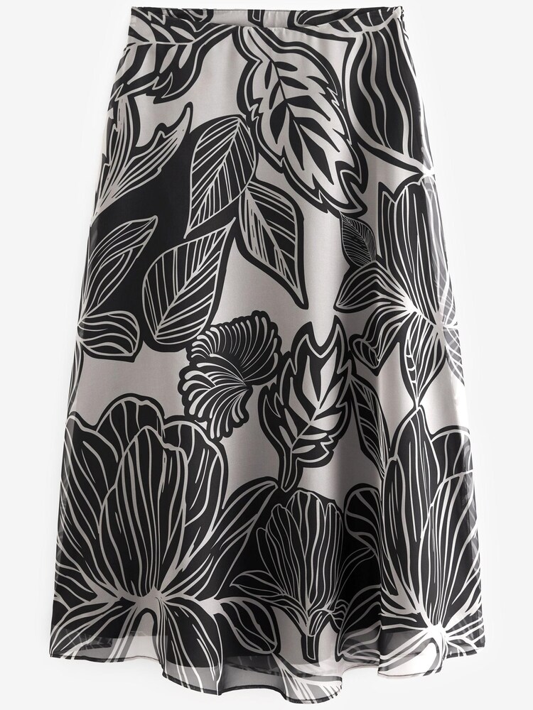Grey/Black Leaf Print Sheer Midi Skirt - Image 4 of 4