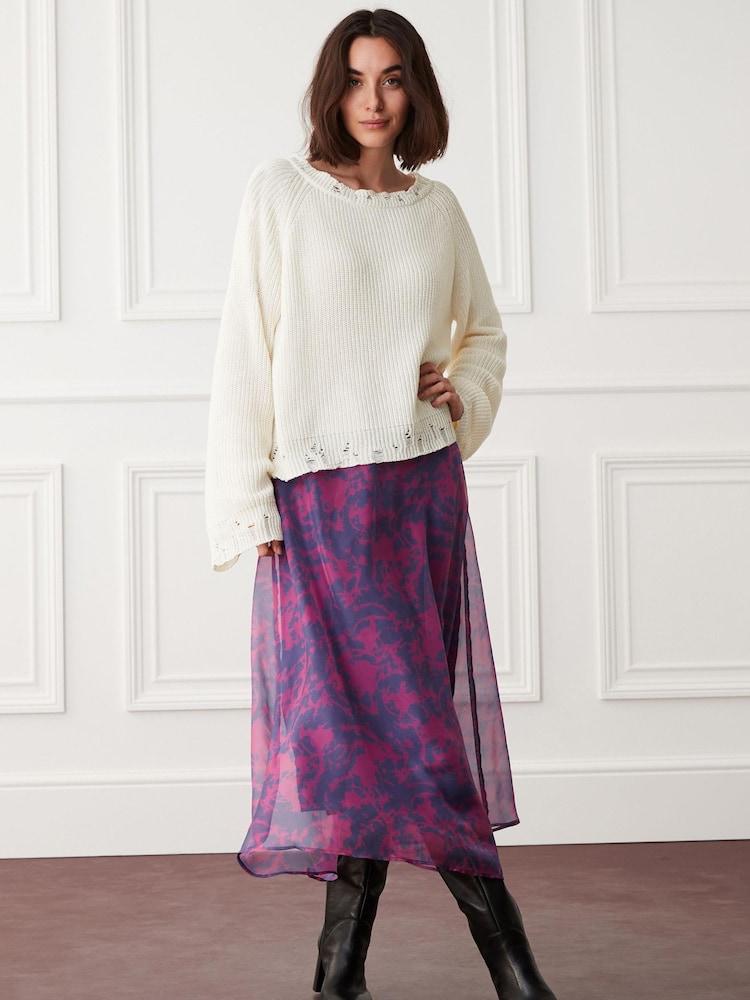 Purple/Pink Smudge Print Sheer Midi Skirt - Image 2 of 5