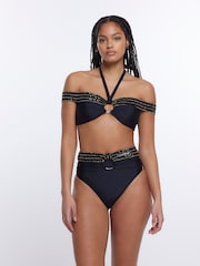 River Island Black Off Shoulder Elastic Bandeau Bikini Top - Image 1 of 5