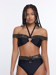 River Island Black Off Shoulder Elastic Bandeau Bikini Top - Image 3 of 5