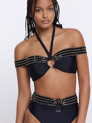 River Island Black Off Shoulder Elastic Bandeau Bikini Top - Image 4 of 5