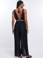 River Island Black Scrunchie Plunge Jumpsuit - Image 2 of 5