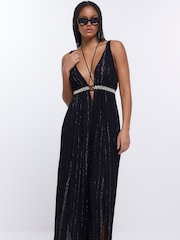 River Island Black Scrunchie Plunge Jumpsuit - Image 3 of 5