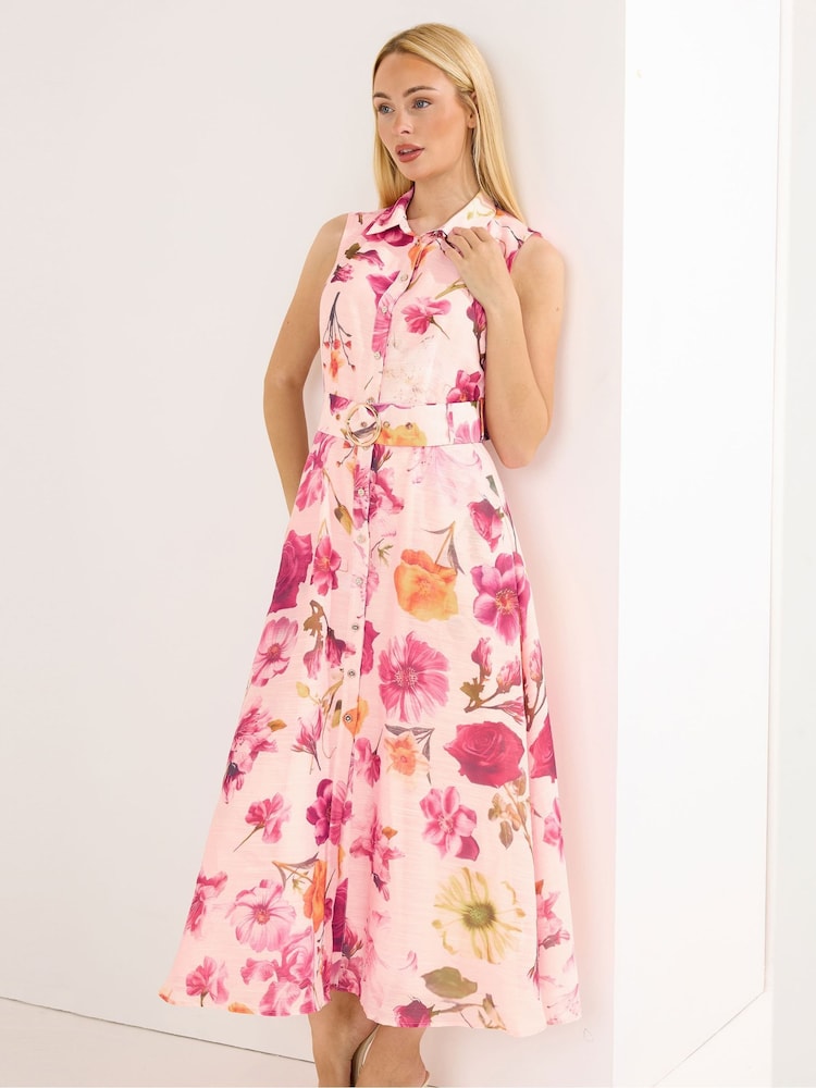 Star by Julien MacDonald Pink Floral Sleeveless Shirt Dress - Image 2 of 5 Star by Julien MacDonald Pink Floral Sleeveless Shirt Dress - Image 2 of 5