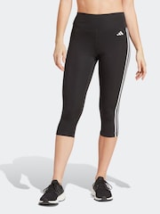 adidas Black Train Essentials 3-Stripes High Waisted 3/4 Leggings - Image 1 of 7