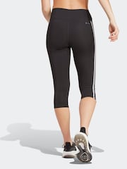 adidas Black Train Essentials 3-Stripes High Waisted 3/4 Leggings - Image 2 of 7