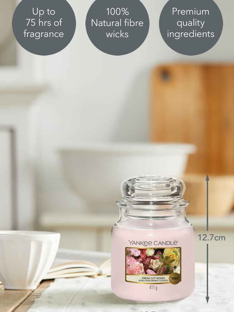 Yankee Candle Original Medium Jar Scented Candle, Fresh Cut Roses - Image 3 of 3
