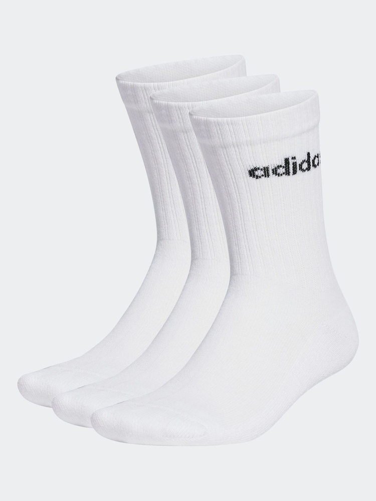 adidas White Linear Crew Cushioned Socks 3 Pack - Image 1 of 4