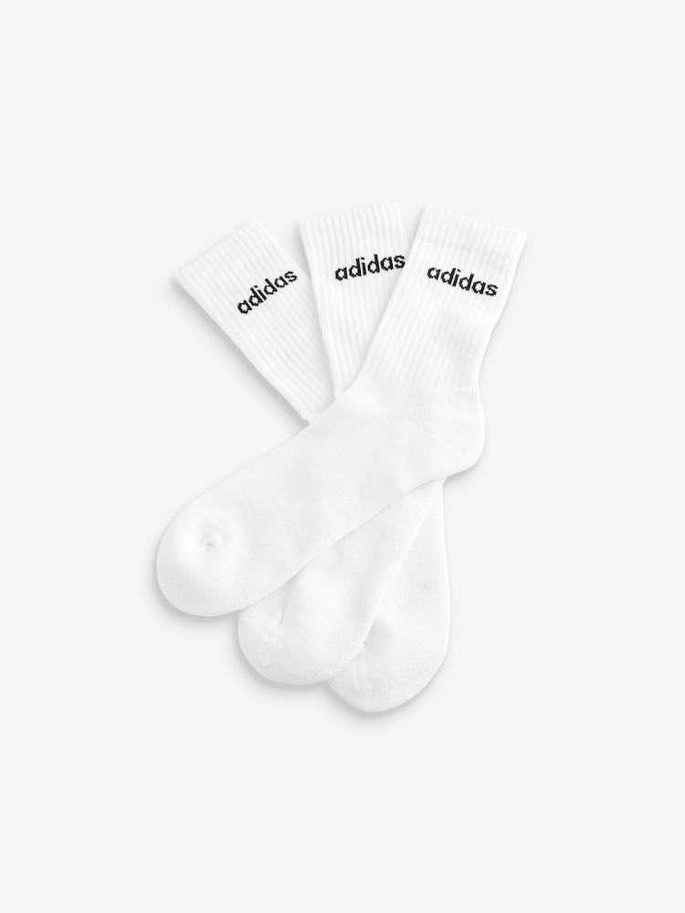 adidas White Linear Crew Cushioned Socks 3 Pack - Image 2 of 4
