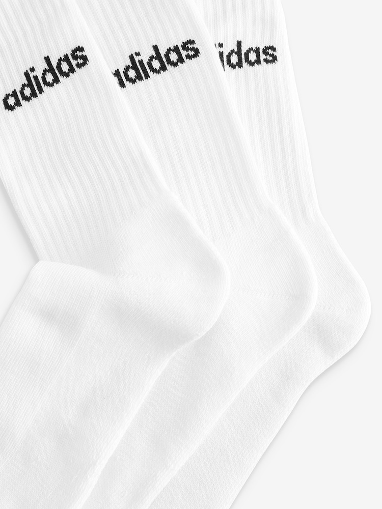 adidas White Linear Crew Cushioned Socks 3 Pack - Image 4 of 4
