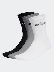 adidas Grey Linear Crew Cushioned Socks 3 Pack - Image 1 of 4