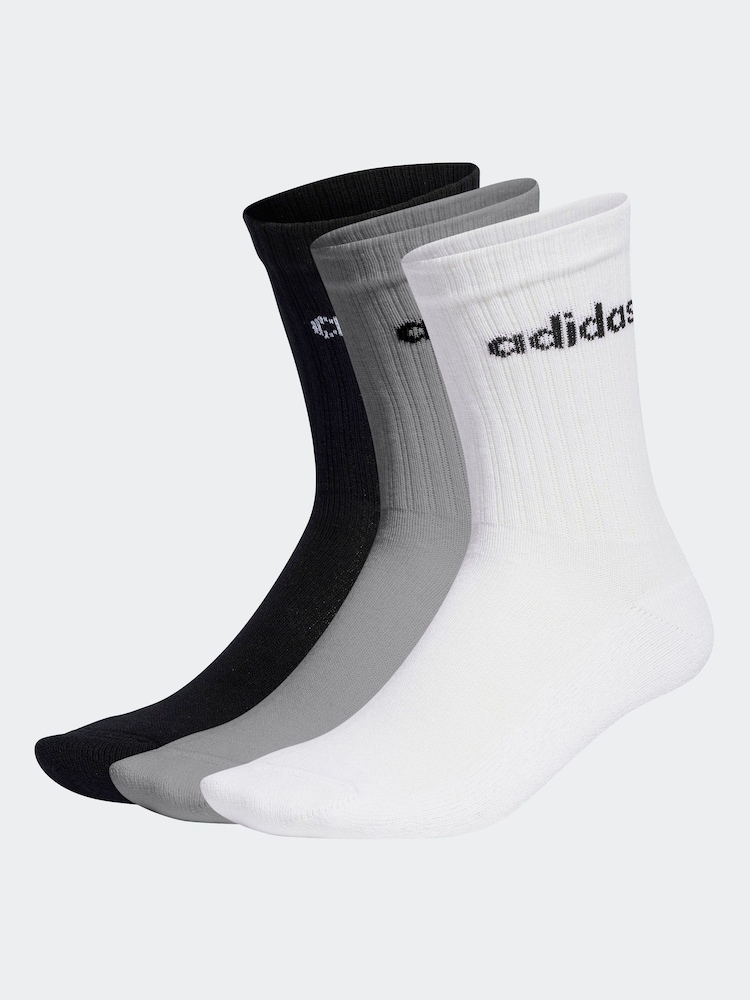 adidas Grey Linear Crew Cushioned Socks 3 Pack - Image 1 of 4