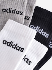 adidas Grey Linear Crew Cushioned Socks 3 Pack - Image 2 of 4