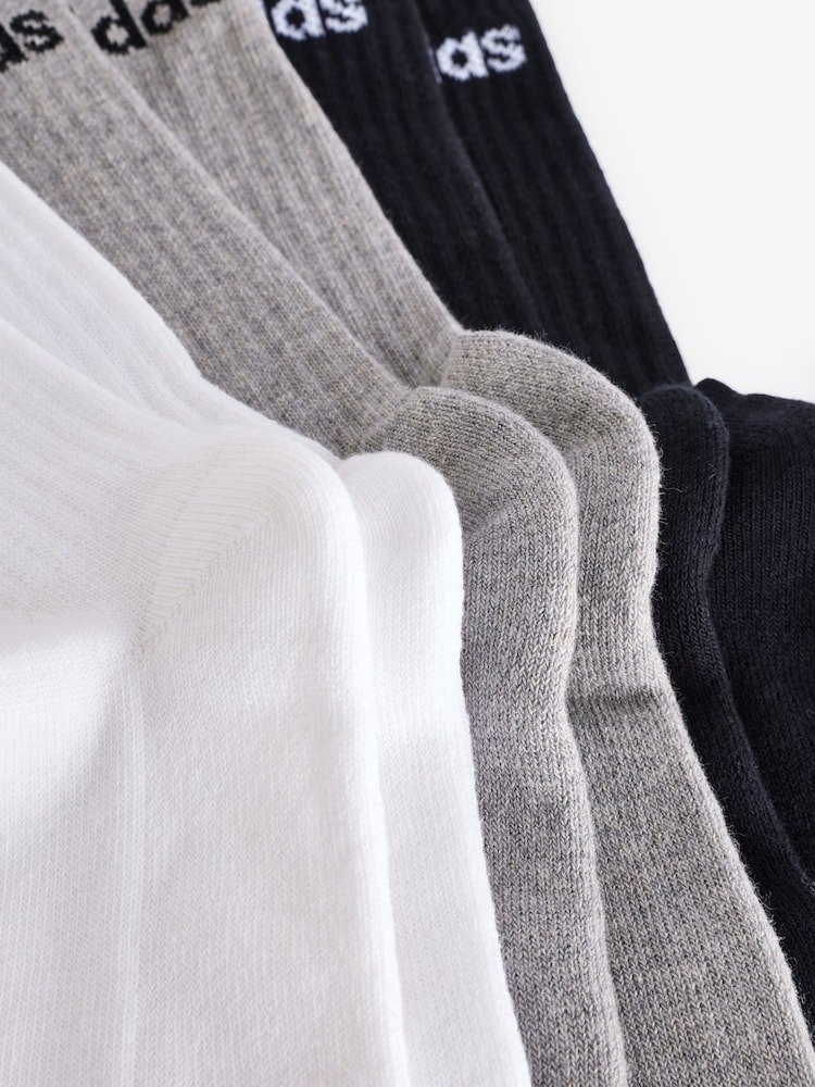 adidas Grey Linear Crew Cushioned Socks 3 Pack - Image 3 of 4