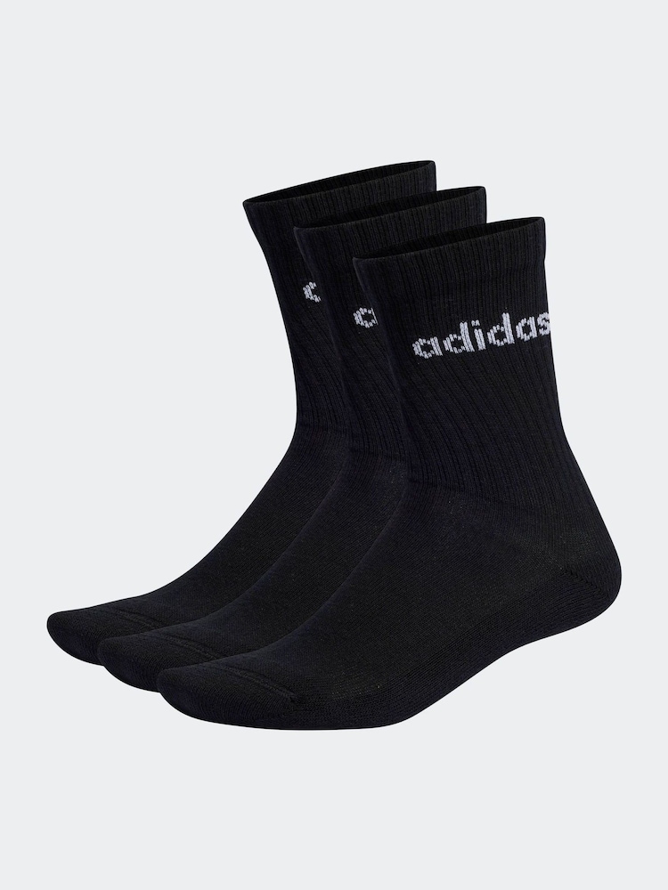 Черный - Adidas Linear Crew Cushioned Socks 3 Pack - Image 1 of 4